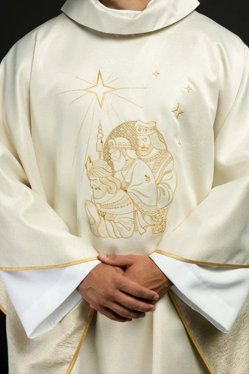 Ecru Chasuble with embroidered Three Magi — front view