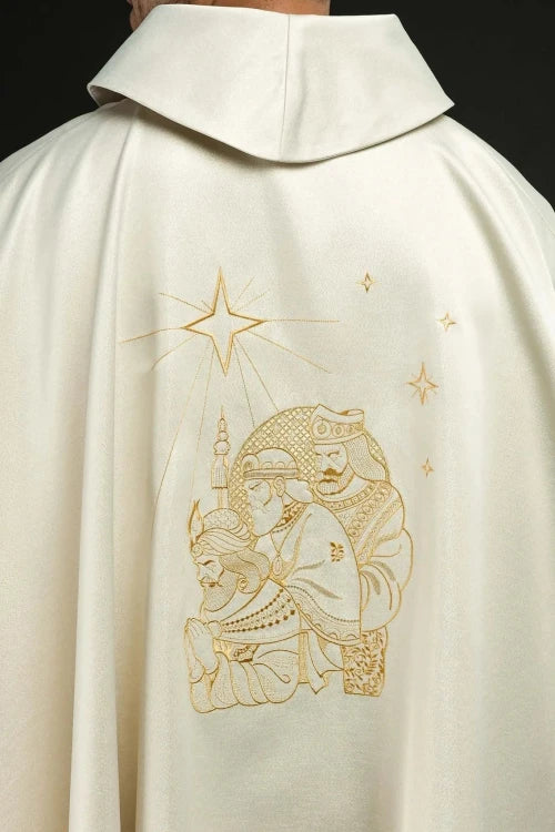 Ecru Chasuble with embroidered Three Magi — collar detail