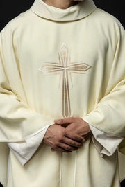 Ecru Chasuble with embroidered cross — front view