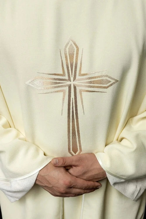 Ecru Chasuble with embroidered cross — decoration detail