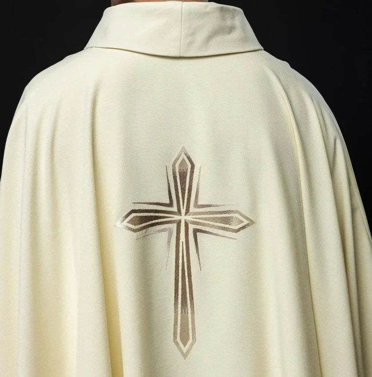 Ecru Chasuble with embroidered cross — close-up detail