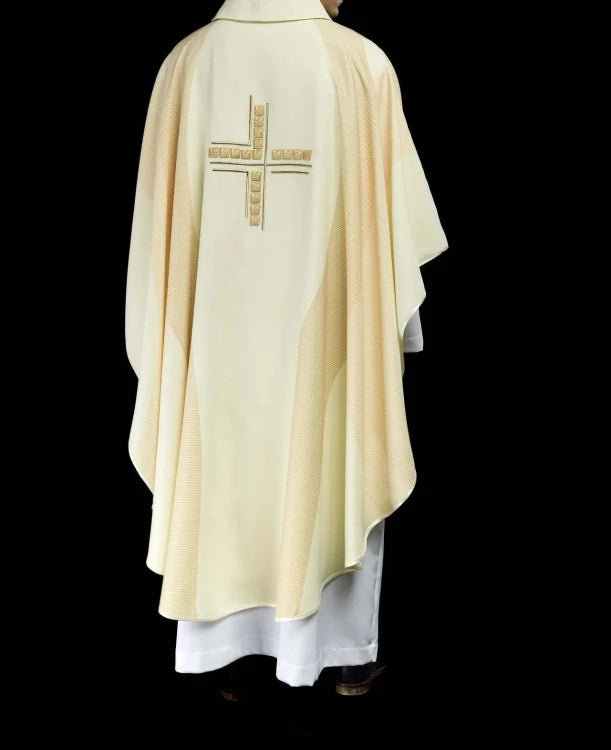 Ecru Chasuble with embroidered cross – Variant III — front view