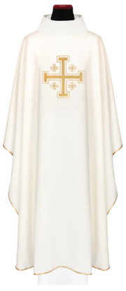 Ecru Chasuble with embroidered cross – Variant VI — front view