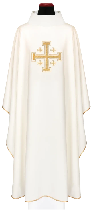 Ecru Chasuble with embroidered cross – Variant VI — front view
