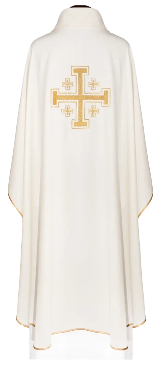 Ecru Chasuble with embroidered cross – Variant VI — full view