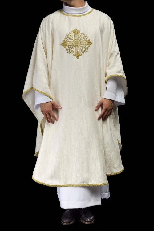 Ecru Chasuble with embroidered cross – Variant VII — full view