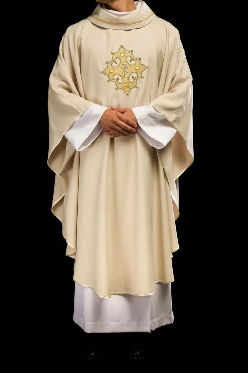 Ecru Chasuble with embroidered cross – Variant VIII — full view