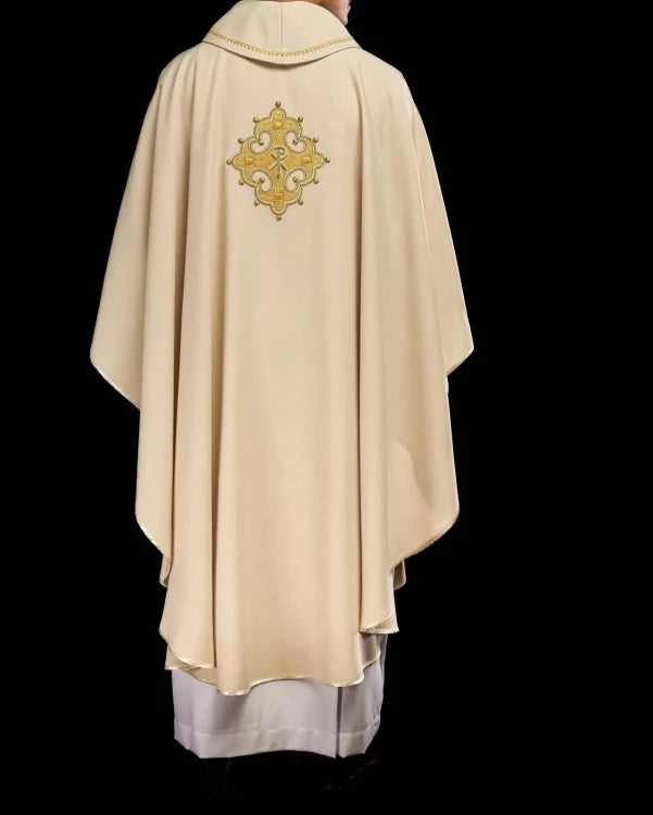 Ecru Chasuble with embroidered cross – Variant VIII — side view