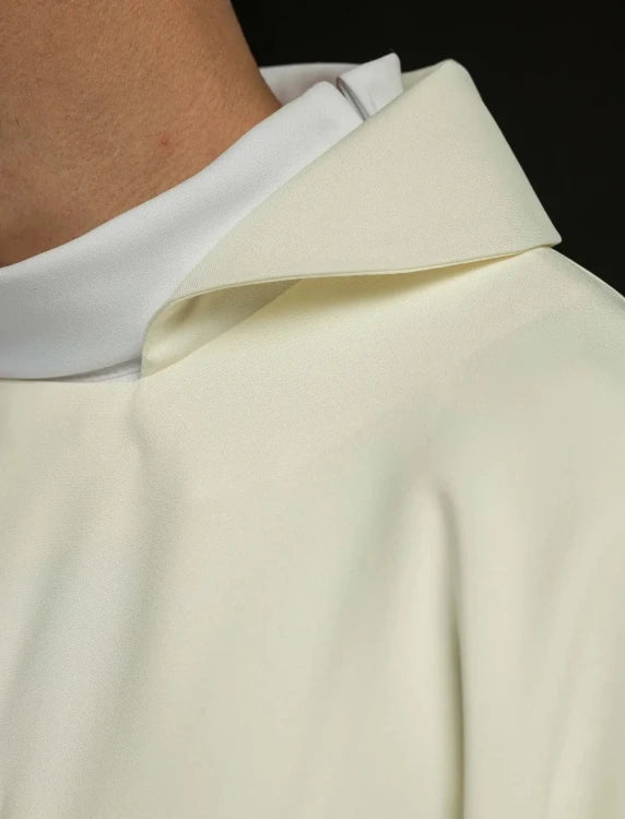 Ecru Chasuble with embroidered cross and wide collar — back view