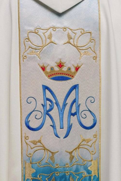 Ecru Chasuble with decorative embroidered band — close-up detail