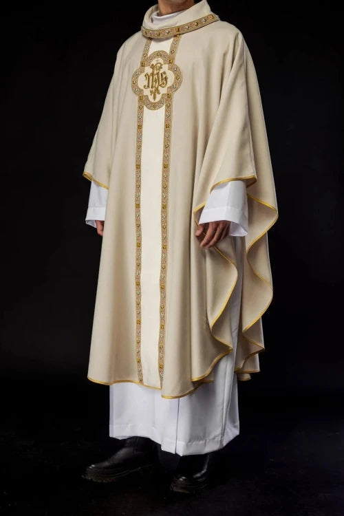 Ecru Chasuble with embroidered band with IHS monogram – Variant II — vestment detail
