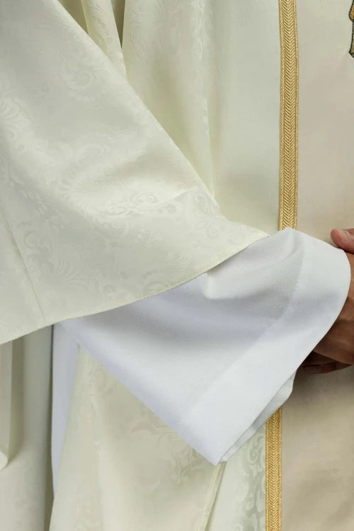 Ecru Chasuble with embroidered band with cross motif — back view