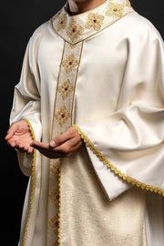 Ecru Chasuble with embroidered band with cross motif – Variant II — front view