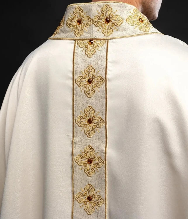 Ecru Chasuble with embroidered band with cross motif – Variant II — back view