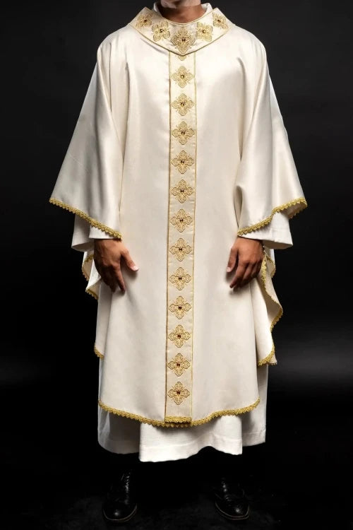 Ecru Chasuble with embroidered band with cross motif – Variant II — side view