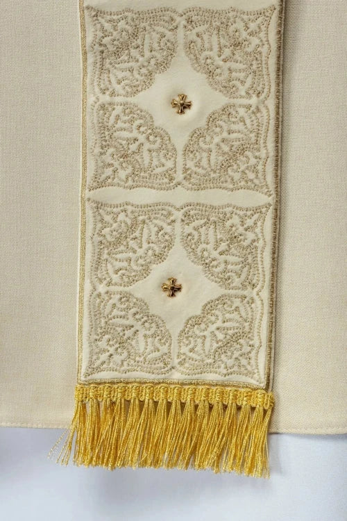 Ecru Chasuble with embroidered band with cross motif – Variant III — back view