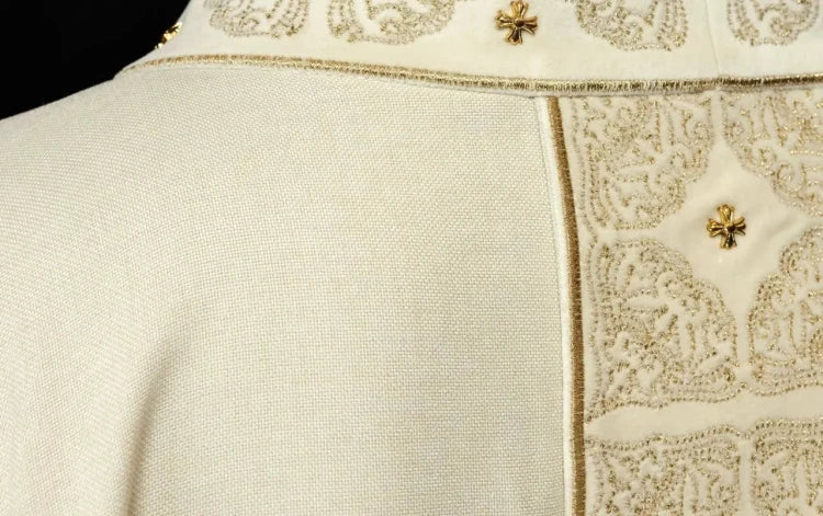 Ecru Chasuble with embroidered band with cross motif – Variant III — side view
