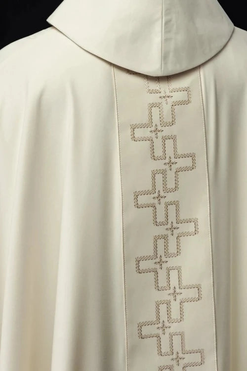 Ecru Chasuble with embroidered band with cross motif – Variant IV — back view