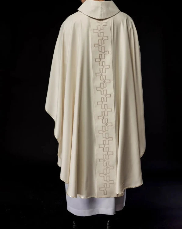Ecru Chasuble with embroidered band with cross motif – Variant IV — side view