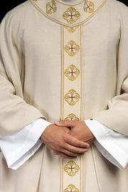 Ecru Chasuble with embroidered band with cross motif – Variant V — front view