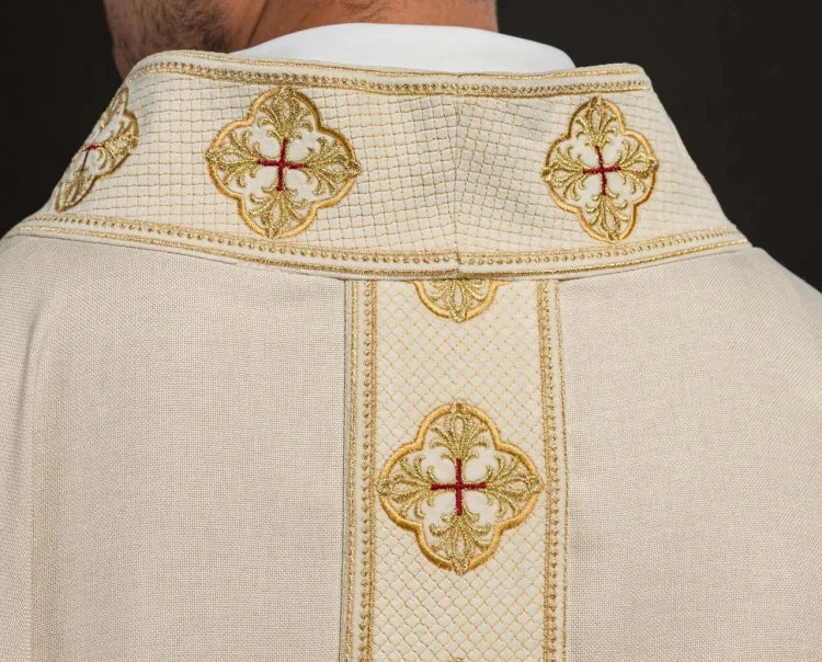 Ecru Chasuble with embroidered band with cross motif – Variant V — side view