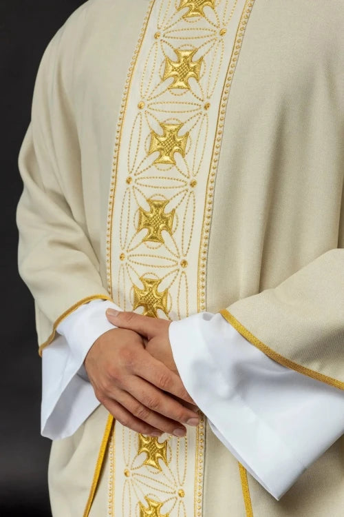 Ecru Chasuble with embroidered band with cross motifs – Variant II — back view