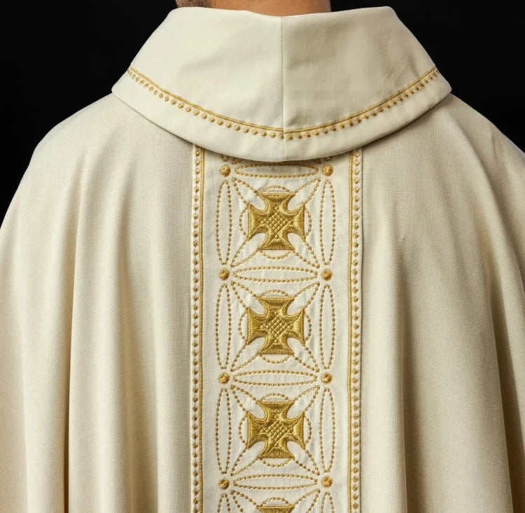 Ecru Chasuble with embroidered band with cross motifs – Variant II — side view