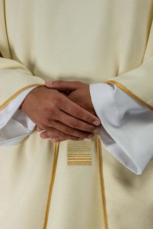 Ecru Chasuble with embroidered crosses — decoration detail