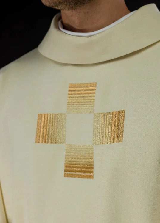 Ecru Chasuble with embroidered crosses — back view