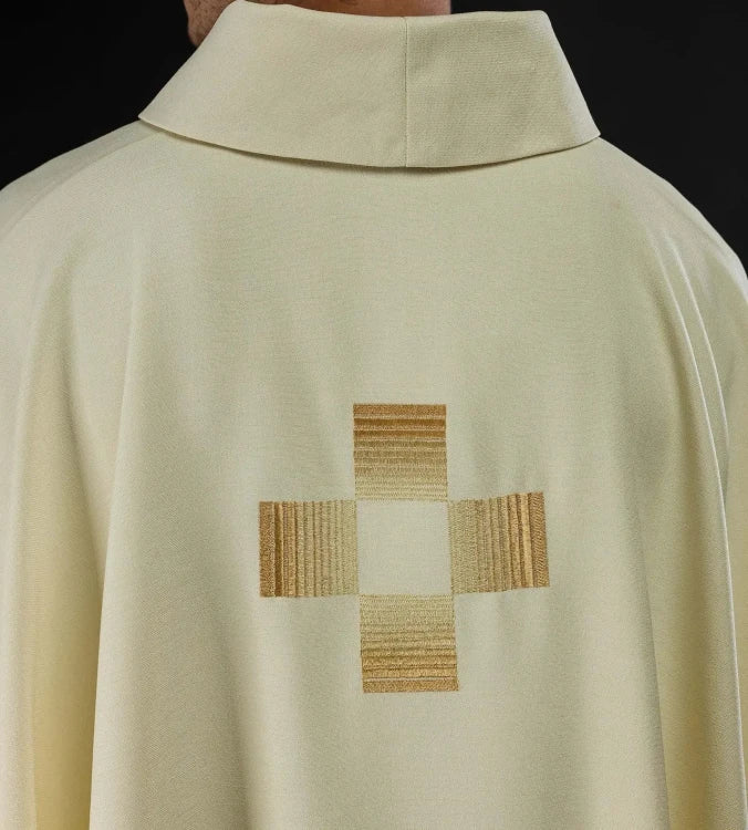 Ecru Chasuble with embroidered crosses — side view