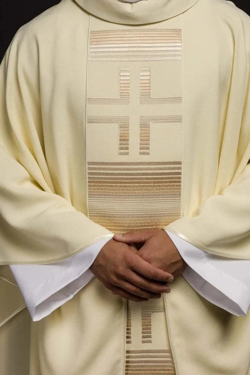 Ecru Chasuble with embroidered crosses – Variant II — front view