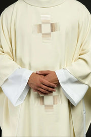 Ecru Chasuble with embroidered crosses – Variant III — front view