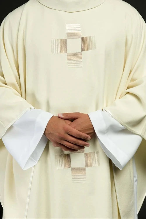 Ecru Chasuble with embroidered crosses – Variant III — front view
