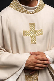 Ecru Chasuble with embroidered crosses – Variant V — front view