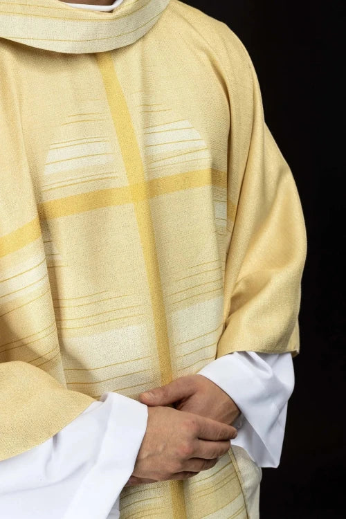 Ecru Chasuble with printed cross motif – Variant II — full view