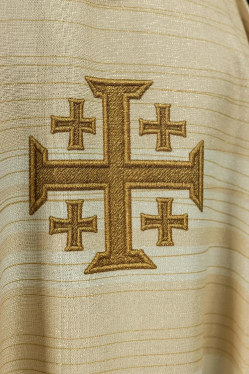 Ecru Chasuble with printed Jerusalem cross — decoration detail