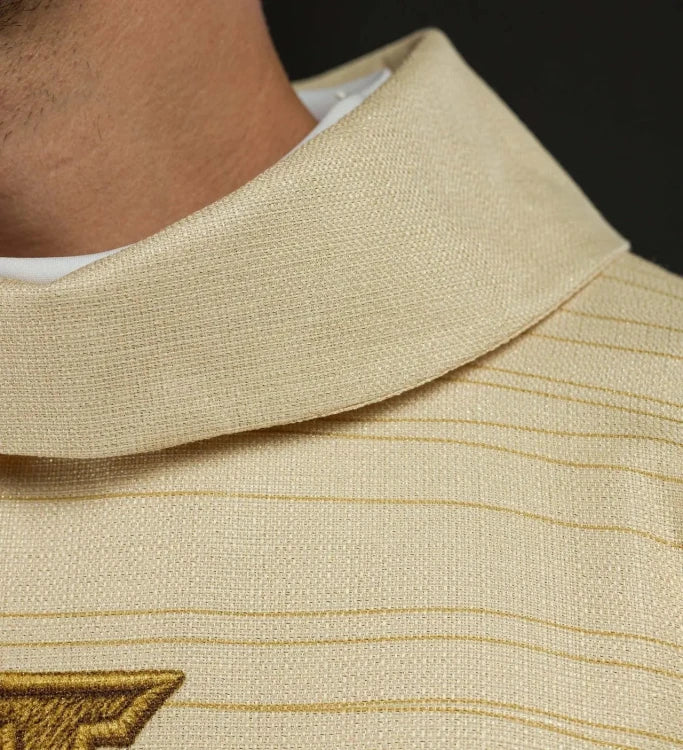 Ecru Chasuble with printed Jerusalem cross — close-up detail