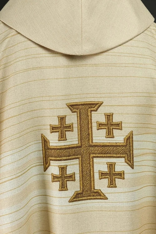 Ecru Chasuble with printed Jerusalem cross — collar detail