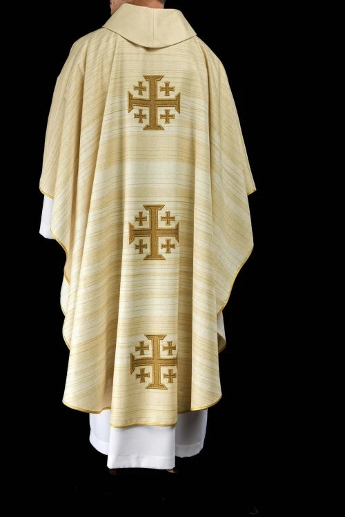 Ecru Chasuble with printed Jerusalem cross — fabric detail