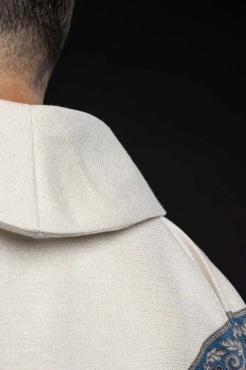 Ecru Chasuble with printed Immaculate Conception image — collar detail