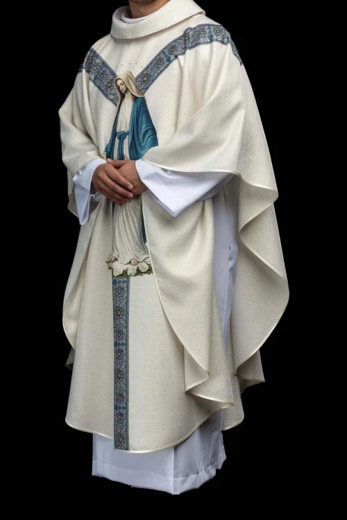 Ecru Chasuble with printed Immaculate Conception image — additional view