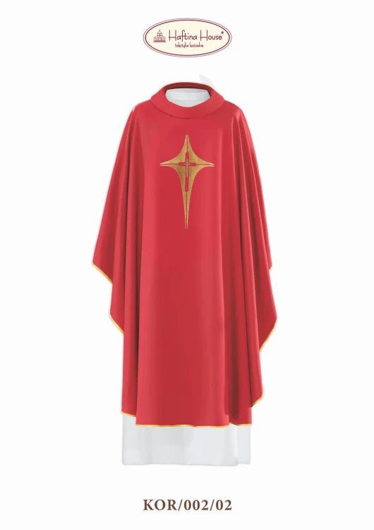 Ecru Chasuble with embroidered cross — full view