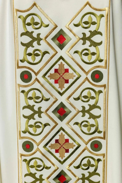 Ecru Chasuble with embroidered Lamb of God — close-up detail