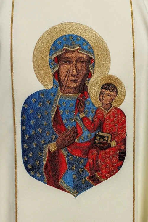 Ecru Chasuble with image of Our Lady of Częstochowa — decoration detail