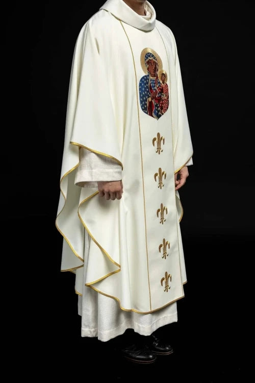 Ecru Chasuble with image of Our Lady of Częstochowa — vestment detail