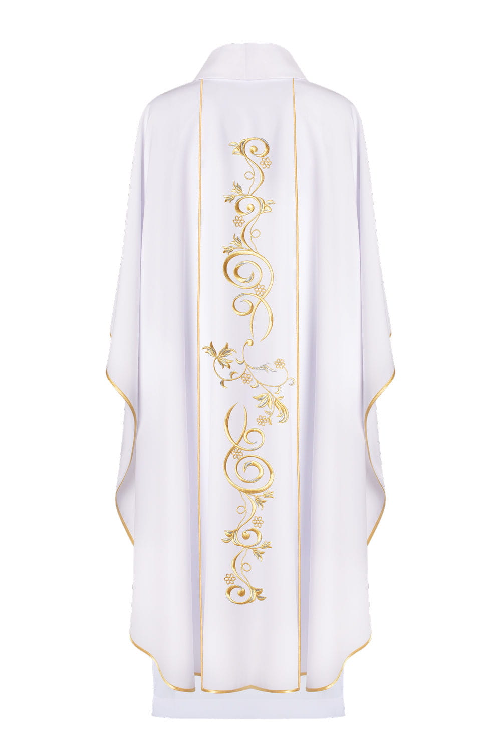 Ecru wedding chasuble with embroidered wedding rings – back view