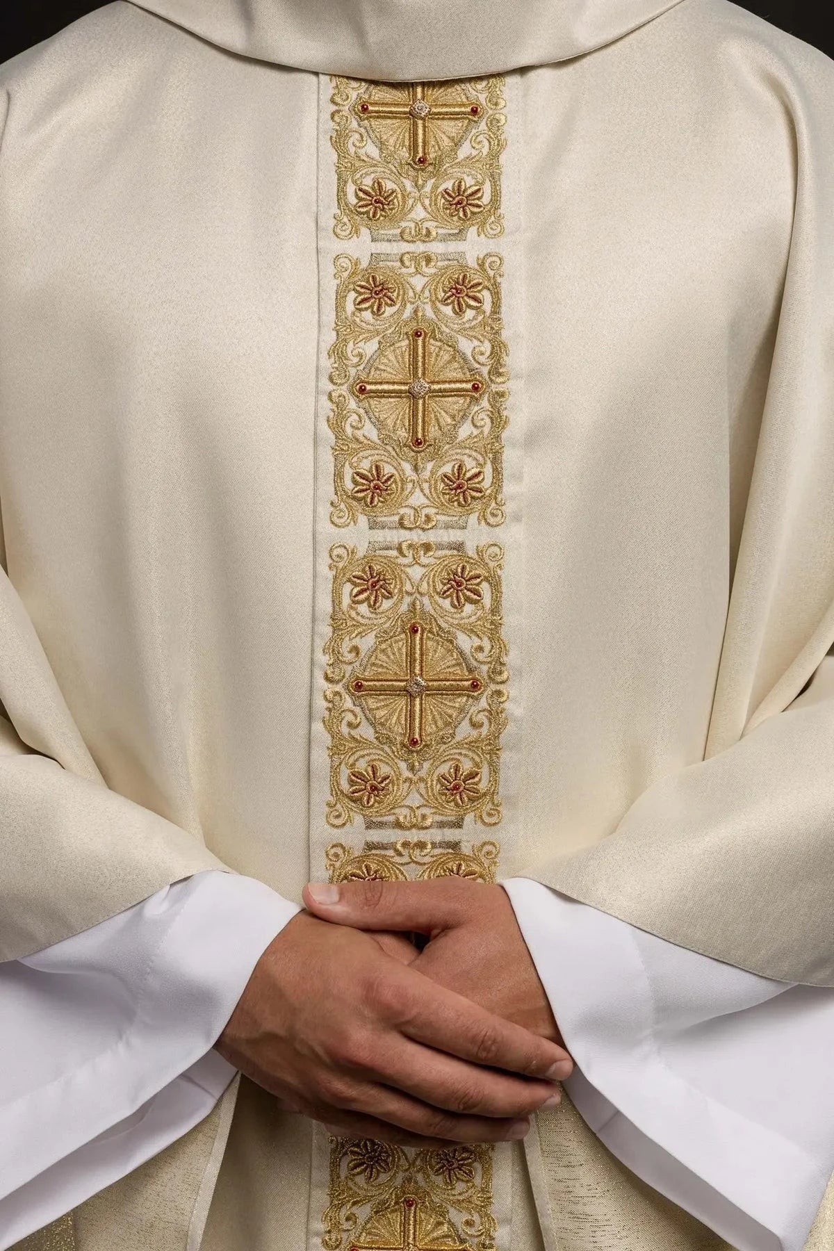 Gold Embroidered Chasuble with Decorative Stones – full view
