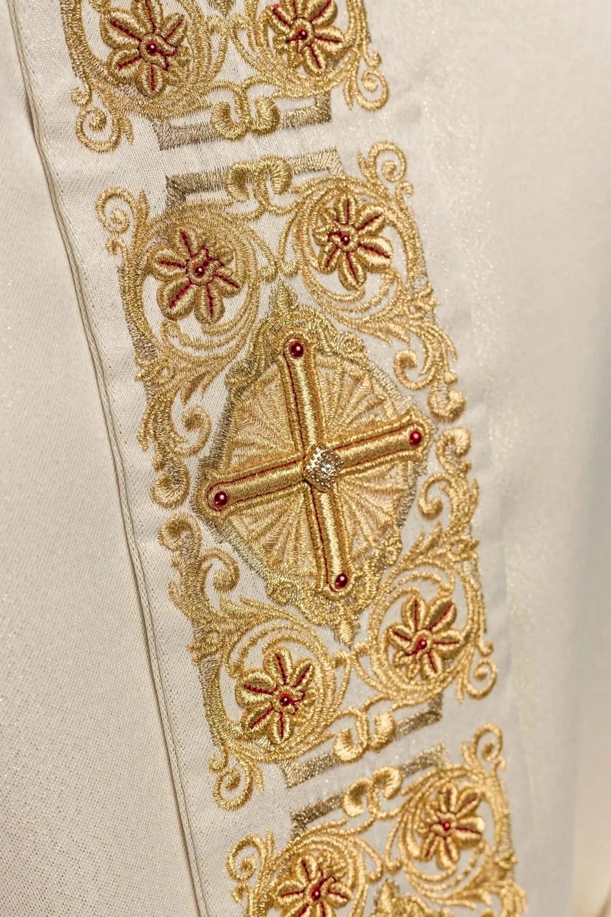 Gold Embroidered Chasuble with Decorative Stones – embroidery detail