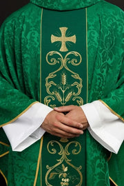 Green Chasuble with decorative embroidered band — front view