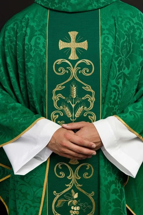 Green Chasuble with decorative embroidered band — front view